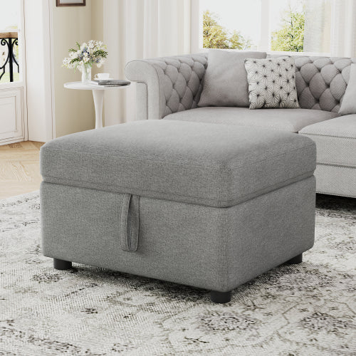 26.6 inch inch x32.1 inch inch Gray Chenille Movable Storage Ottoman, 250 LBS Capacity Footrest for Living Room Bedroom