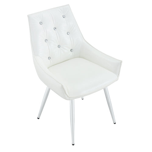 Set of 2 White Crocodile Pattern PU Dining Chairs, Diamond Tuft Chrome Metal Leg 400lbs Luxury Accent Chairs