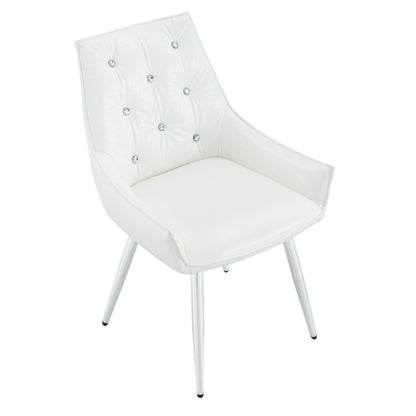 Set of 2 White Crocodile Pattern PU Dining Chairs, Diamond Tuft Chrome Metal Leg 400lbs Luxury Accent Chairs