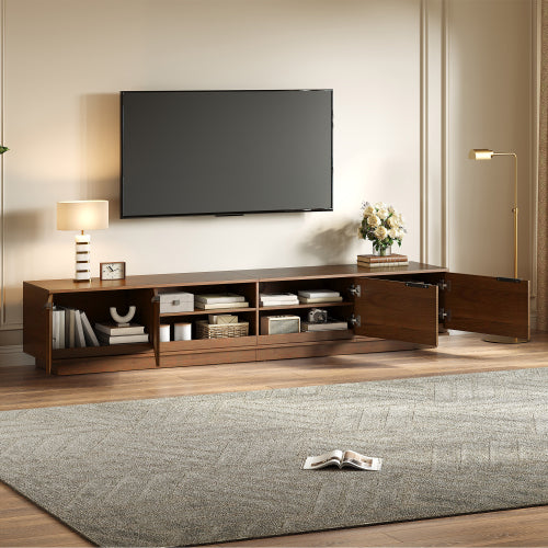 78.7 inch Walnut Sculpted Fluted Full Closed Legless TV Stand Media Console Fits Up To 85 inch TV