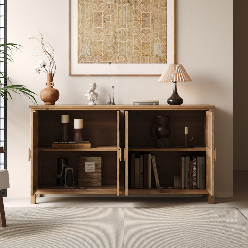60 Inch Vintage Four-Door Wooden Accent Cabinet Multi-Purpose Buffet Cabinet TV Console For Entryway Living Room