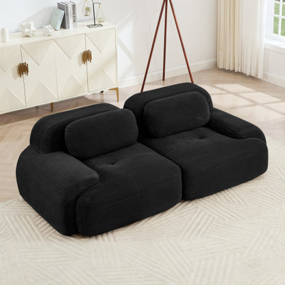 82'' loveseat sofa in luxuryCorduroy Fabric modular for free combo separation curved armrests ,anti-slip design high-resilience sponge fits living rooms bedrooms Audiovisual Room, Black