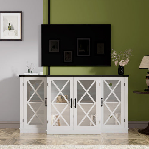 63 Inch Farmhouse Barn Door TV Stand with Adjustable Shelves Media Console for TVs Up To 73 Inch