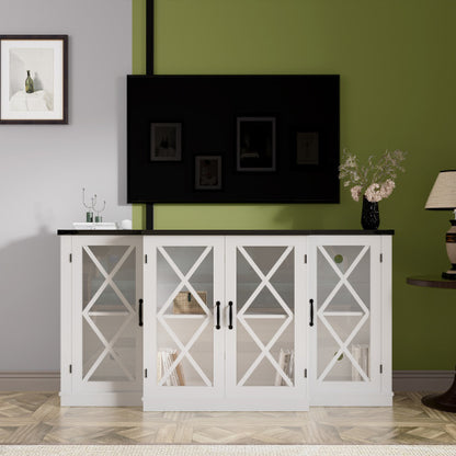63 Inch Farmhouse Barn Door TV Stand with Adjustable Shelves Media Console for TVs Up To 73 Inch