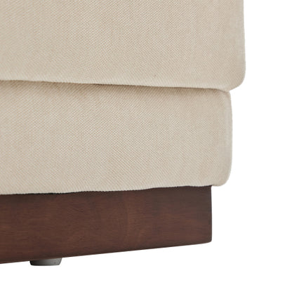 Modern Hexagon Chenille Ottoman, Beige Upholstered Footrest with Solid Wood Base, Fully Assembled Accent Stool