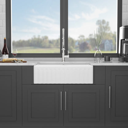 White Farmhouse Sink - 33 x 20 x 10 inch White Ceramic Porcelain Double Bowl Reversible Design Farm Kitchen Sink