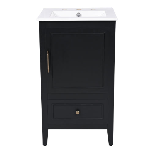 20" Bathroom Vanity with Sink, Bathroom Cabinet with A Door, Door Shelf Storage and Adiustable Foot Pads, A Drawer, Black