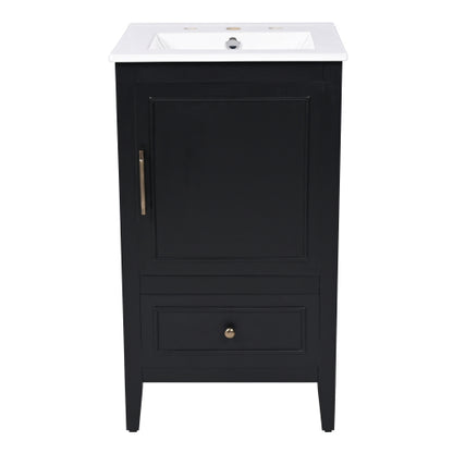20" Bathroom Vanity with Sink, Bathroom Cabinet with A Door, Door Shelf Storage and Adiustable Foot Pads, A Drawer, Black