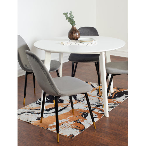 5-Piece Contemporary White Round Dining Set, MDF Table & 4 Velvet Chairs