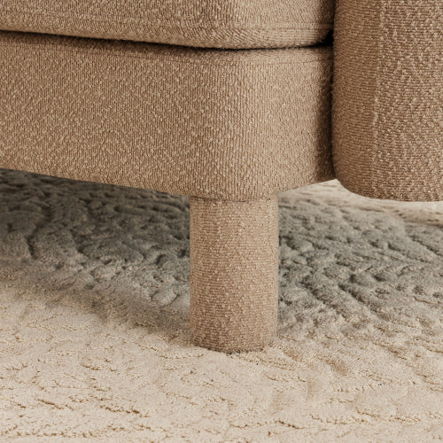 Coffee Boucle Fabric Ottoman, Sturdy Wood Frame Spring Supported Leisure Footrest for Living Space