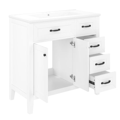 36" Bathroom Vanity with Sink Combo, White Bathroom Cabinet with Drawers, Solid Frame and MDF Board (Old Sku:JL000007AAK)