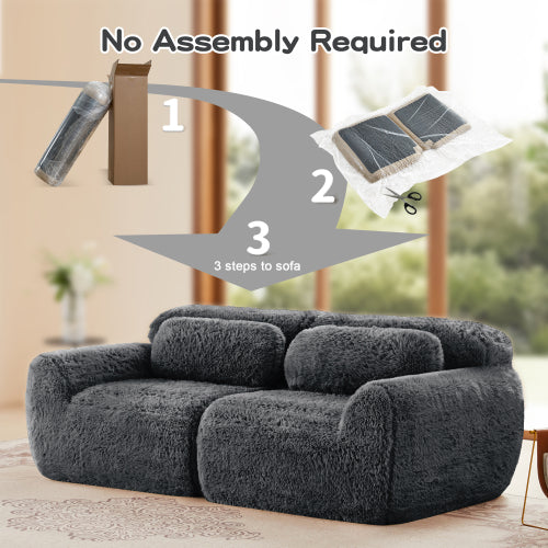 Dark-Grey 2-Seater Modular Plush-Fabric Sectional Sofa No-Assembly with Throw Pillows Non-Slip