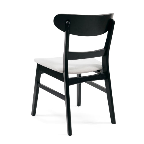 Set of 2 Mid-Century Dining Chairs, Black Rubberwood Splayed Legs with Light Beige Upholstered Cushion