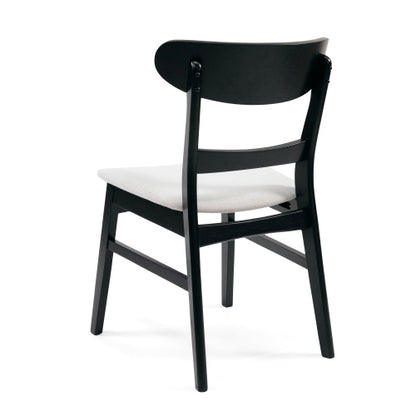 Set of 2 Mid-Century Dining Chairs, Black Rubberwood Splayed Legs with Light Beige Upholstered Cushion