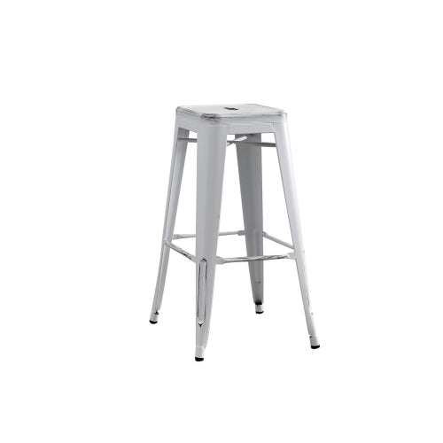 Backless Modern Light Weight Industrial Contemporary Rustic Vintage Costal Metal Bar Stools Without Back and 4 Leg Design (Set of 2) (30inch Seat, Distressed White)