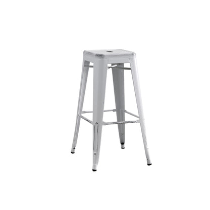 Backless Modern Light Weight Industrial Contemporary Rustic Vintage Costal Metal Bar Stools Without Back and 4 Leg Design (Set of 2) (30inch Seat, Distressed White)