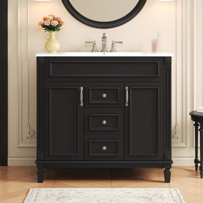 36'' Bathroom Vanity with Top Sink, Modern Bathroom Storage Cabinet with 2 Soft Closing Doors and 2 Drawers, Single Sink Bathroom Vanity