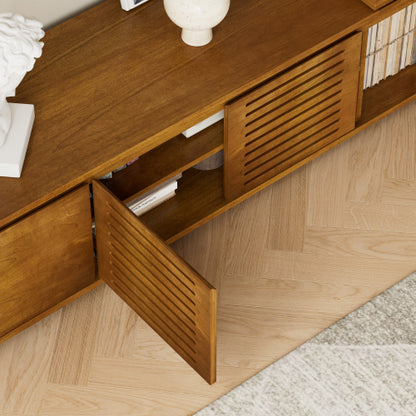 Extendable Mid Century TV Stand for TVs up to 75 Inch Wood Media Console