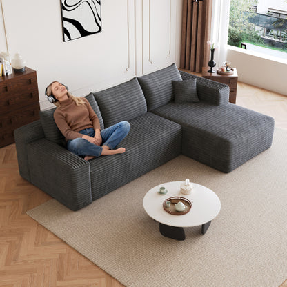 95 inch  Dark Grey Plush Corduroy U-Shaped Cloud Modular Sofa, No Assembly
