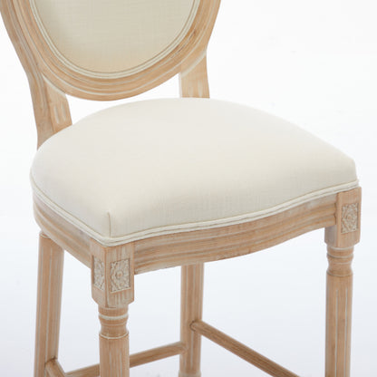 Solid Wood Bar stools Set of 2, Classic French Country Wooden Barstools with Upholstered Seating