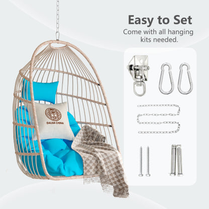 Outdoor garden rattan egg swing chair hanging chair PE hanging chair blue