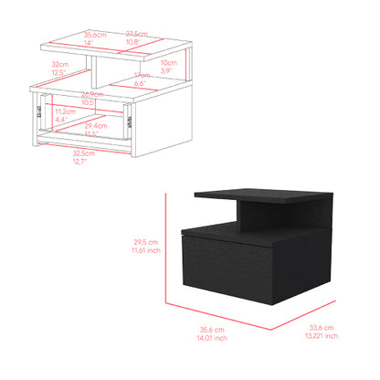 Black Wengue Floating Nightstand, Wall-Mounted Single Drawer & Top Shelf Storage Side Table