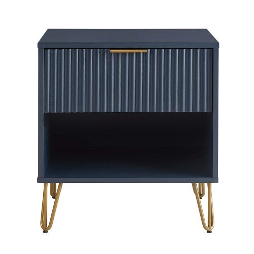 Midnight Blue Glam Nightstand with Tool-Free Assembly