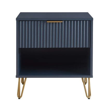Midnight Blue Glam Nightstand with Tool-Free Assembly