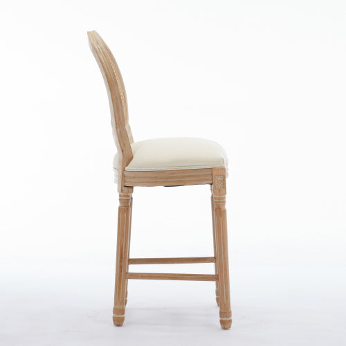 Solid Wood Bar stools Set of 2 Classic French Country Wooden Barstools with Upholstered Seating  Kitchen Bar Stool for Bar Counter Rattan - Beige