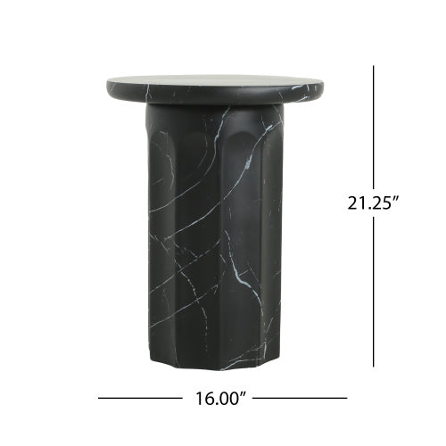 Outdoor Lightweight Concrete Black Marble Effect Side Table,Living Room Mgo End Table