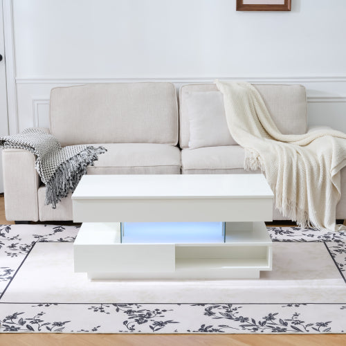 39.3inch  Lift Top Coffee Table with LED Lights, White