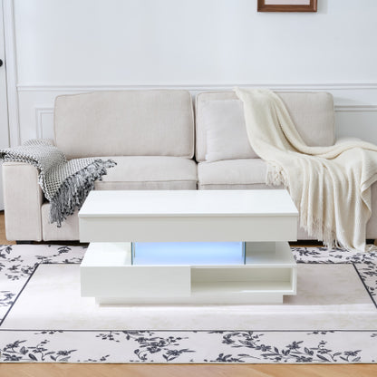 39.3inch  Lift Top Coffee Table with LED Lights, White