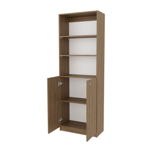 Bookcase with Open Storage and 2 Doors, Natural Oak/White