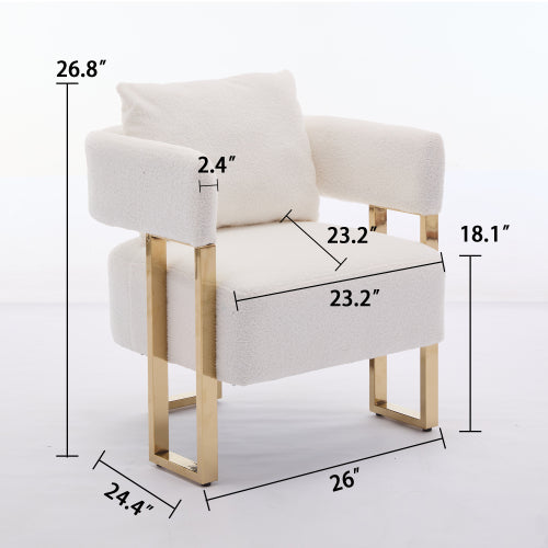 2-PCS White Teddy Fleece Accent Side Chair with Polished Gold Metal Square Legs