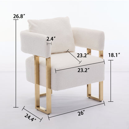 2-PCS White Teddy Fleece Accent Side Chair with Polished Gold Metal Square Legs