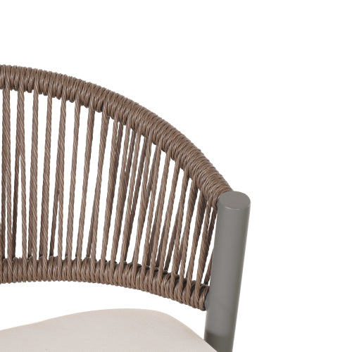 Outdoor 30.25" Seat Height Metal Frame Barstools with PE Rattan Scallop-shaped Backrest, Set of 2, Matte Grey