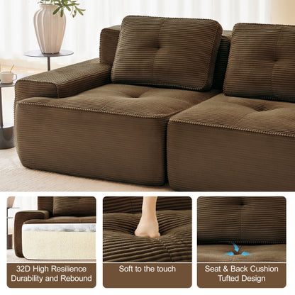 82 inch  Brown Corduroy L-Shape Modular Sectional Sofa, No Assembly Required