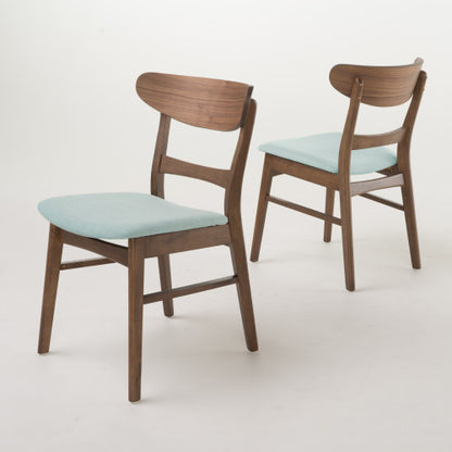 Set of 2 Mid-Century Mint Upholstered Dining Chairs, Eco Rubberwood Splayed Leg Accent Side Chairs