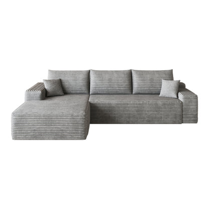 107 inch  Grey Plush Corduroy L-Shape Cloud Modular Sectional Sofa, No Assembly