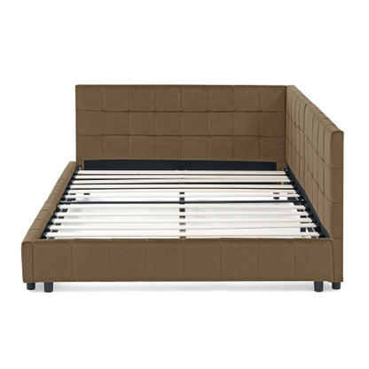 Full Size Upholstered Tufted  Bed Frame, Sofa Bed Frame with Comfortable Backrest and Armrests, Full Size Bed for Bedroom, Living Room,Velvet, BROWN(80.5inch *59inch *30.5inch )