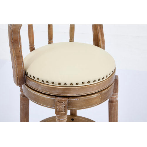 Cow top Leather Wooden Bar Stools, 360 Degree Swivel Bar Chair with Backs,Bar height Couner Height Barstools  for Home Kitchen Dining Room and Bar Room(Beige 1pc)