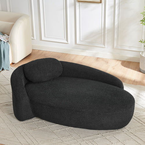Black Modern Oval Bouclé Lazy Lounge Chair,Integrated Backrest & Side Armrest