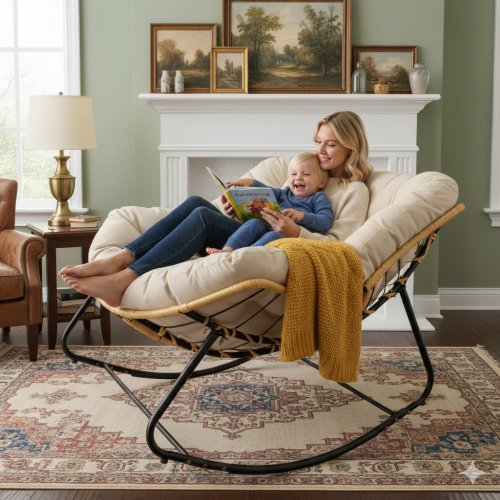 Outdoor Rocking Chair, Patio Egg Rocking Chair, Indoor Papasan Chair, Rattan Wicker Lounge Chair