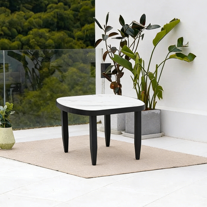 Modern Outdoor Elegance Arc 23.6''Side Table with Greek White Marble-Inspired Sintered Stone Top, Aluminum Frame,Ember Black Finish, Post Tapered Legs & Rounded Corners,Weatherproof & Rust-Free