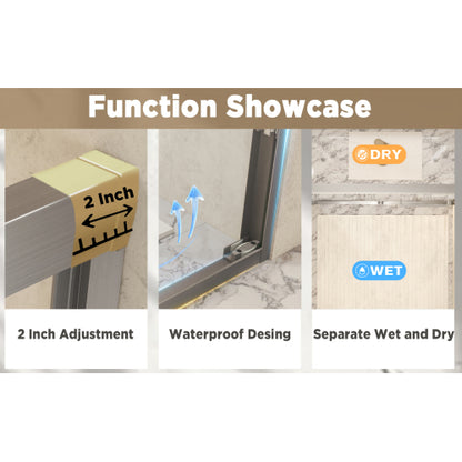44-48" x 72" Tempered Glass with Explosion Proof Film, Aluminum Frame Double Sliding Shower Door, "1/4 (6 mm), Stainless Steel handle,Brushed Nickel