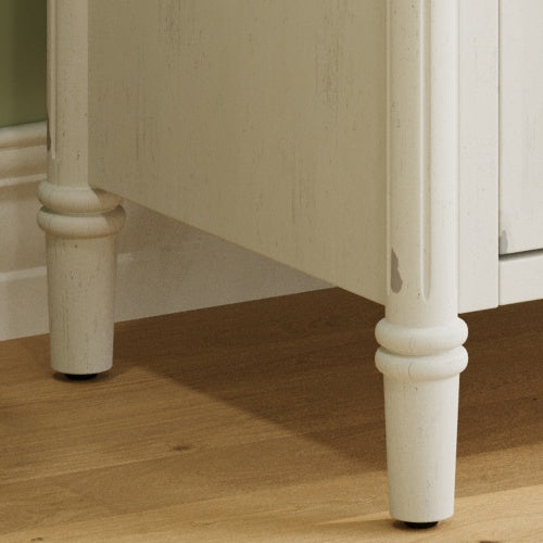 31" Vintage Bathroom Vanity with Sink, Faux Aged Finish, Rustic Bathroom Cabinet with Soft Close Doors and Adjustable Shelf, Curved Profile Design, Rubber Wood Legs, White