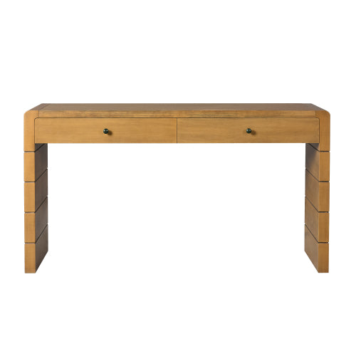 Curved Console Table with Storage, Wooden Entryway Table with 2 Drawers, Farmhouse Rustic Console Tables for Entryway, Hallway, Living Room, Natural