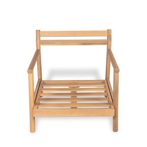 Patio Acacia Wood Chat Set, Club Chair + Coffee Table with Water-resistant Cushion, Teak + Beige