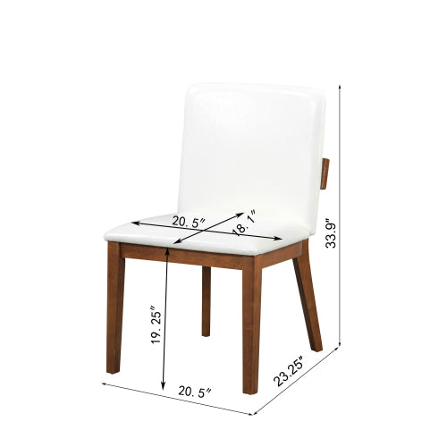 PU Leather Upholstered Rubberwood Dining Chairs, Set of 2, White/Walnut