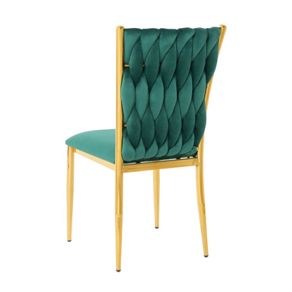 Velvet Upholstered Dining Chairs with Metal Legs, Set of 2, Green